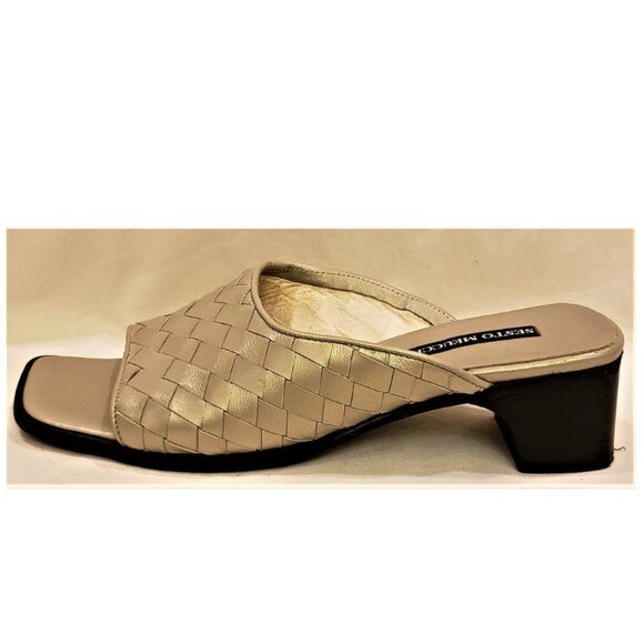 Sesto Meucci Italy Slides Comfort Sandals Size-9M Tan Woven Leather - Picture 5 of 8